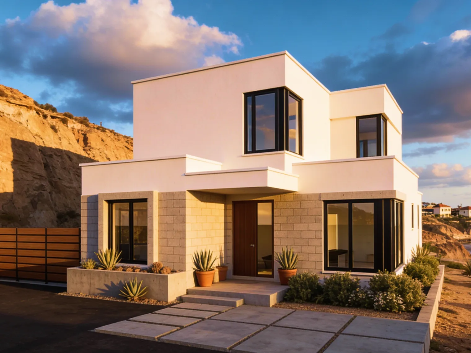 bot blocks concrete block house in the cliff